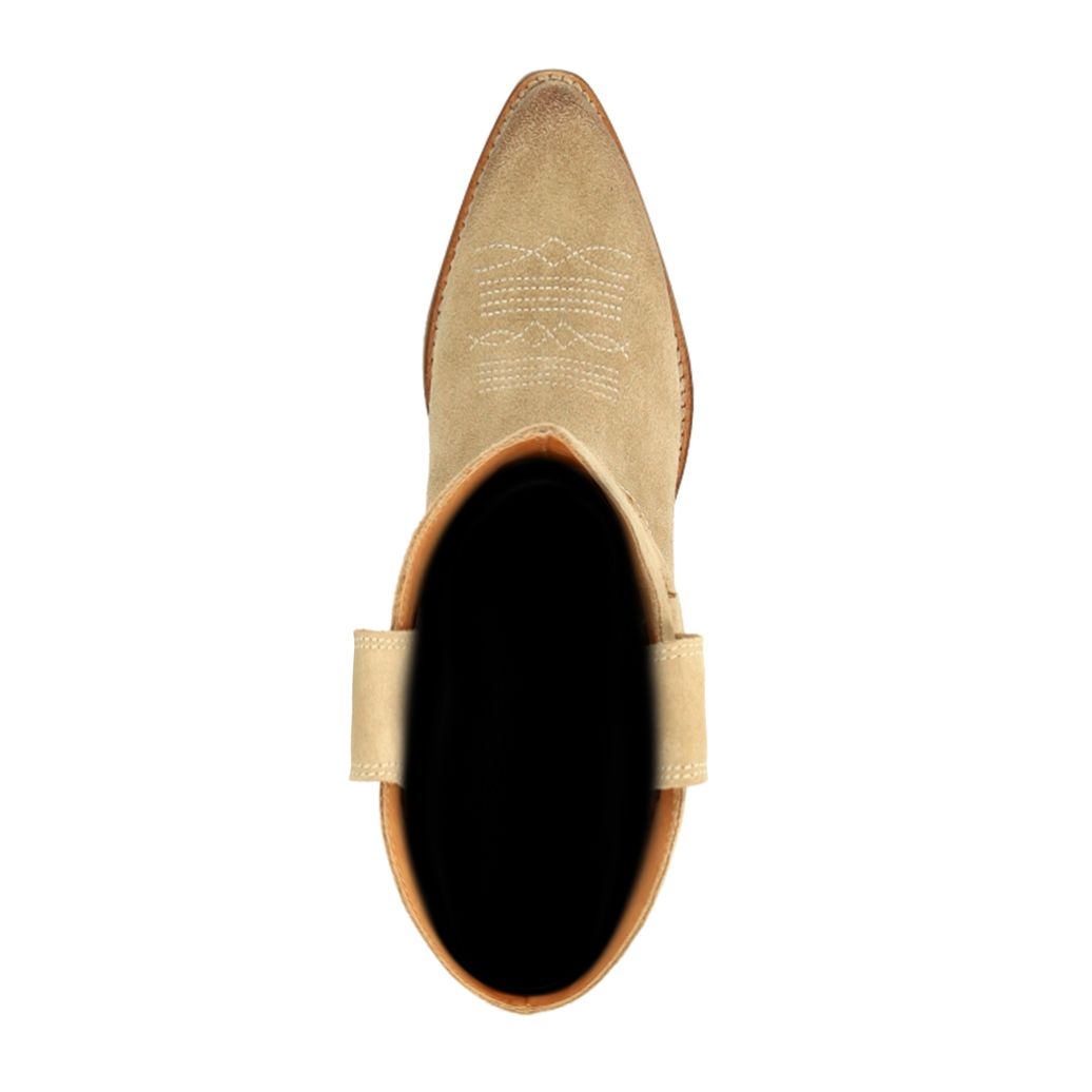 Beige suède cowboylaarzen met sierstiksels