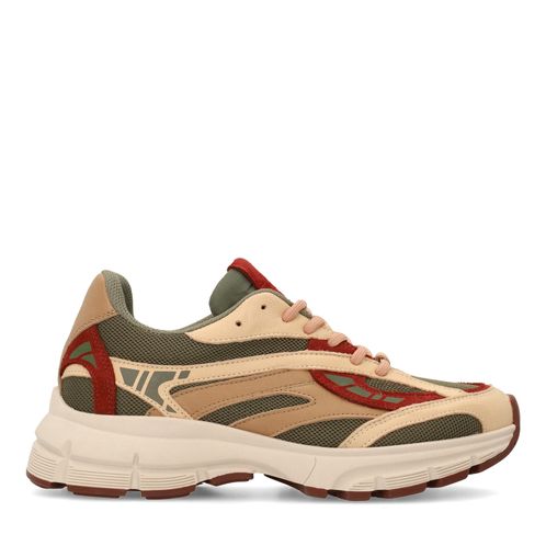 Groene leren sneakers met rode details
