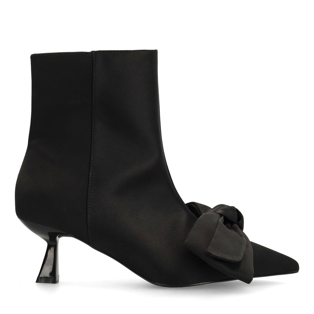 Schwarze Absatz-Stiefeletten mit Schleife