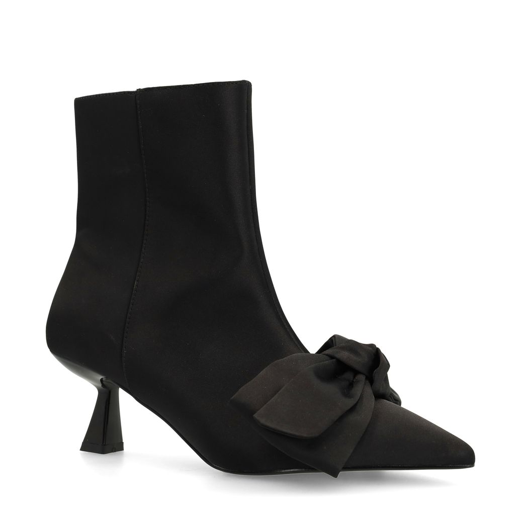 Schwarze Absatz-Stiefeletten mit Schleife