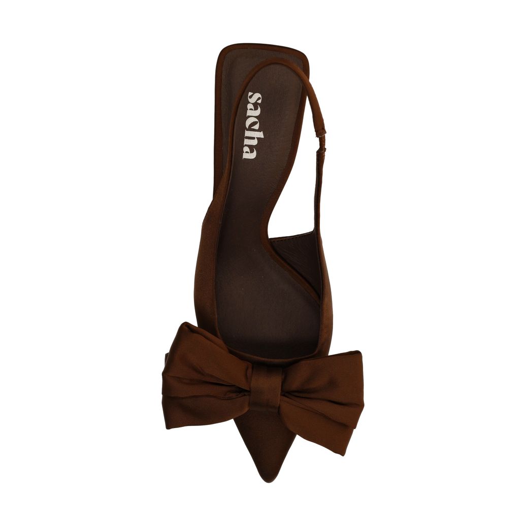 Bruine slingback pumps met strik