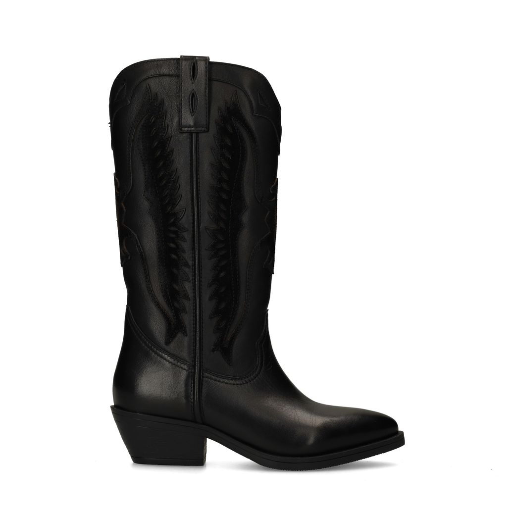 Zwarte leren cowboylaarzen met suède details