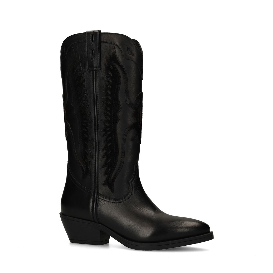 Zwarte leren cowboylaarzen met suède details