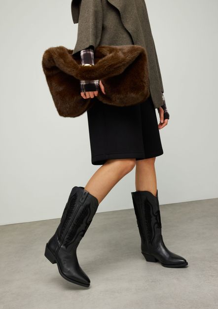 Schwarze Leder-Cowboystiefel mit Veloursleder-Details