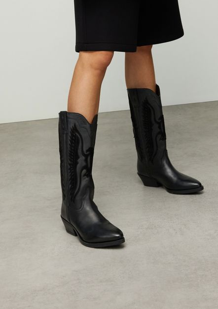Zwarte leren cowboylaarzen met suède details