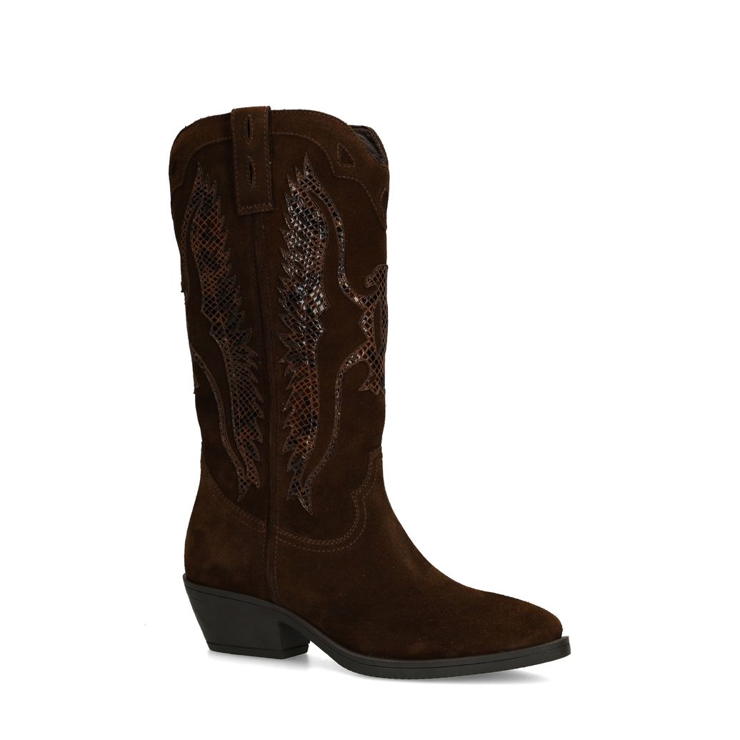 Bruine suède cowboylaarzen met snake details