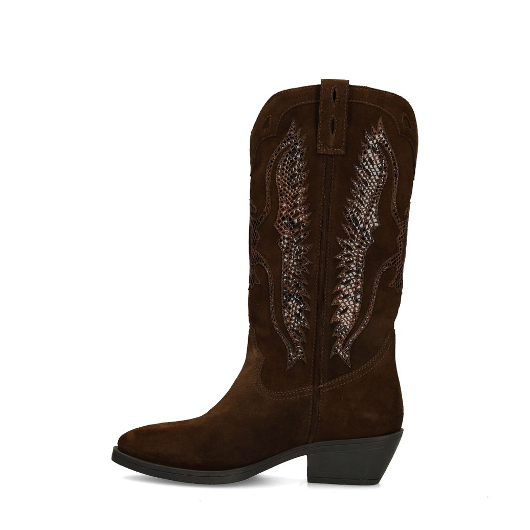 Bruine suède cowboylaarzen met snake details
