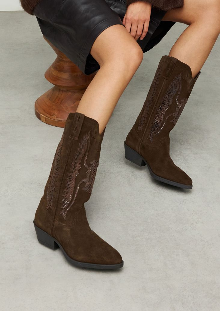 Bruine suède cowboylaarzen met snake details