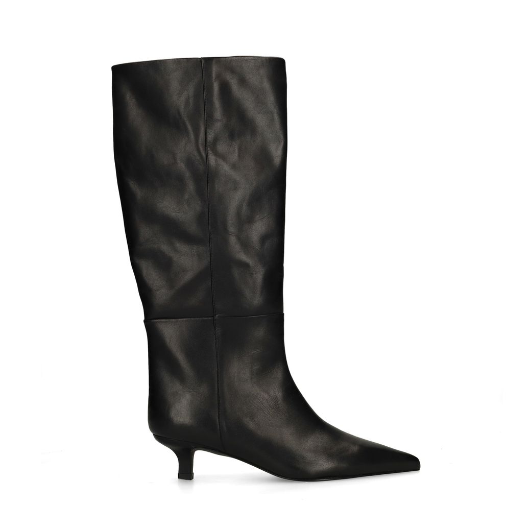 Zwarte leren hoge laarzen met kitten heel