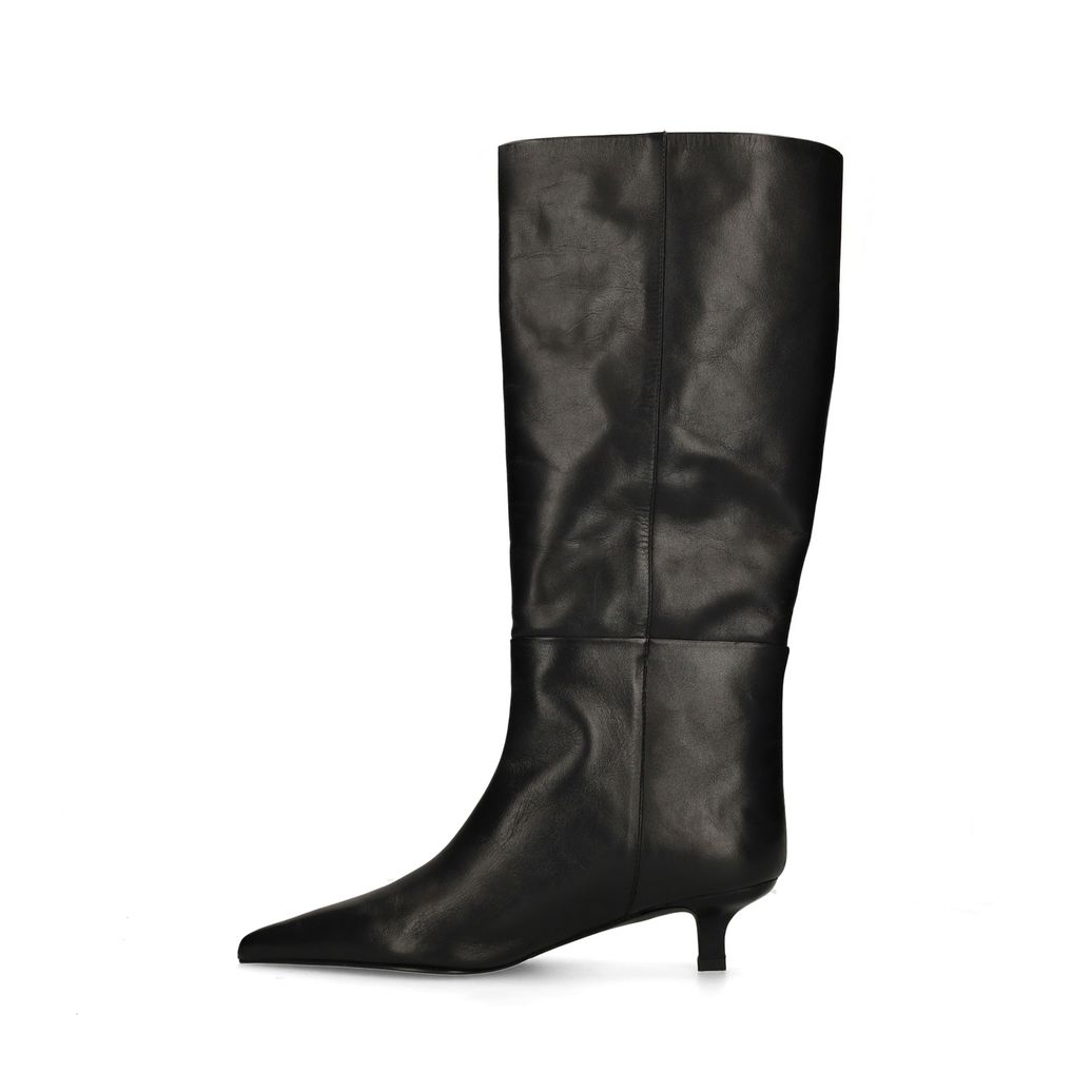Bottes hautes en cuir avec petit talon - noir