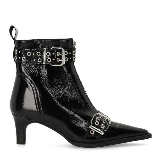 Bottines en cuir verni avec boucles - noir