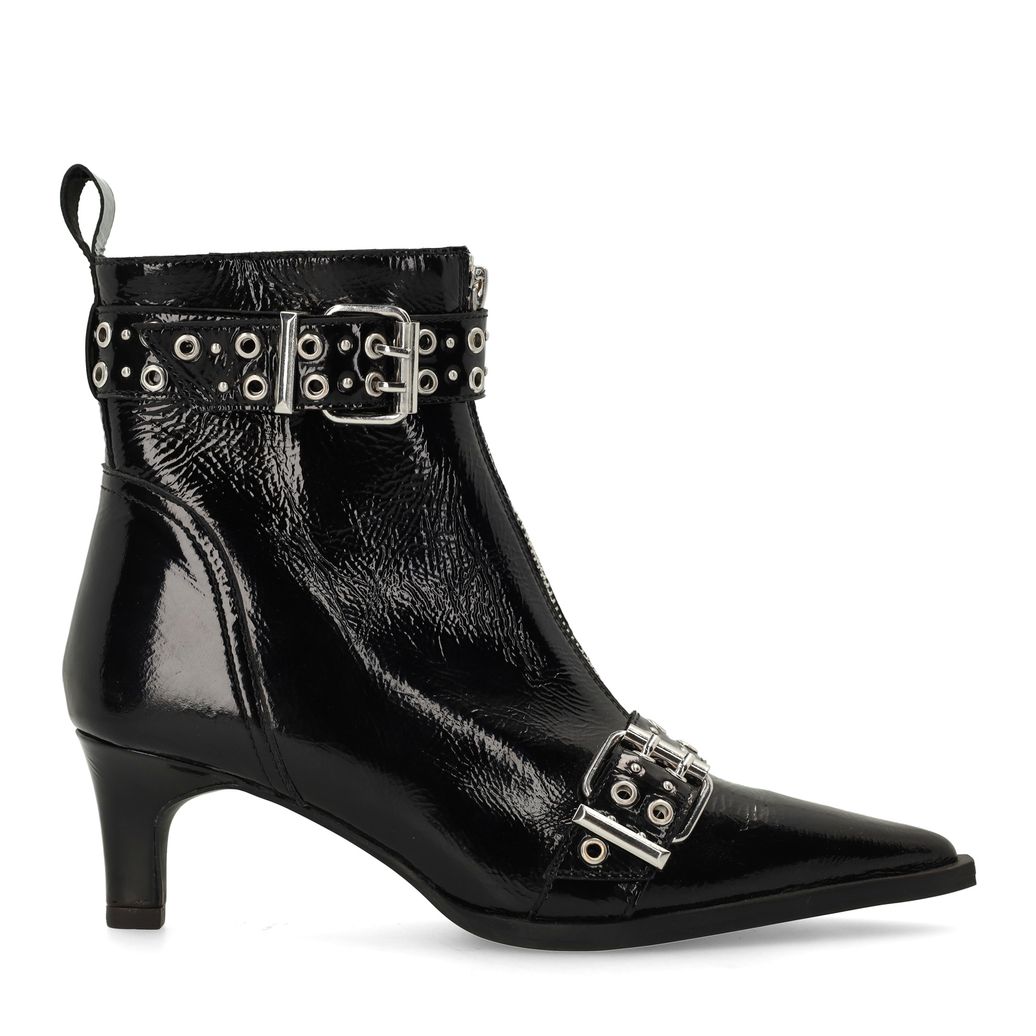 Zwarte lak leren enkellaarsjes met buckles