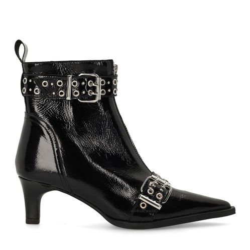 Zwarte lak leren enkellaarsjes met buckles