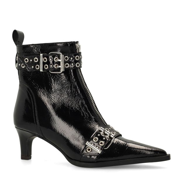 Bottines en cuir verni avec boucles - noir
