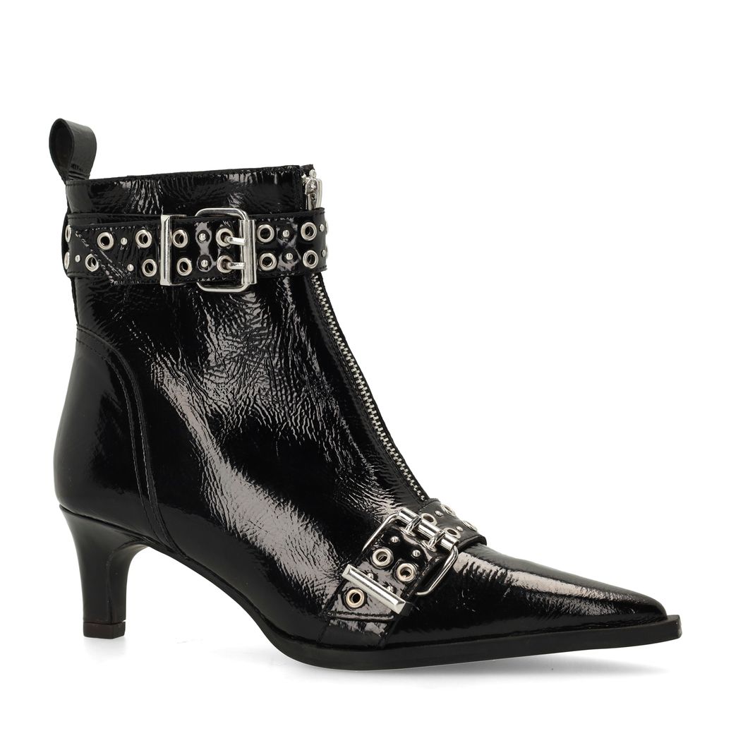 Zwarte lak leren enkellaarsjes met buckles
