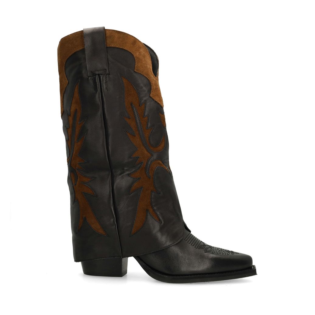 Schwarze Leder-Cowboystiefel mit braunen Veloursleder-Details