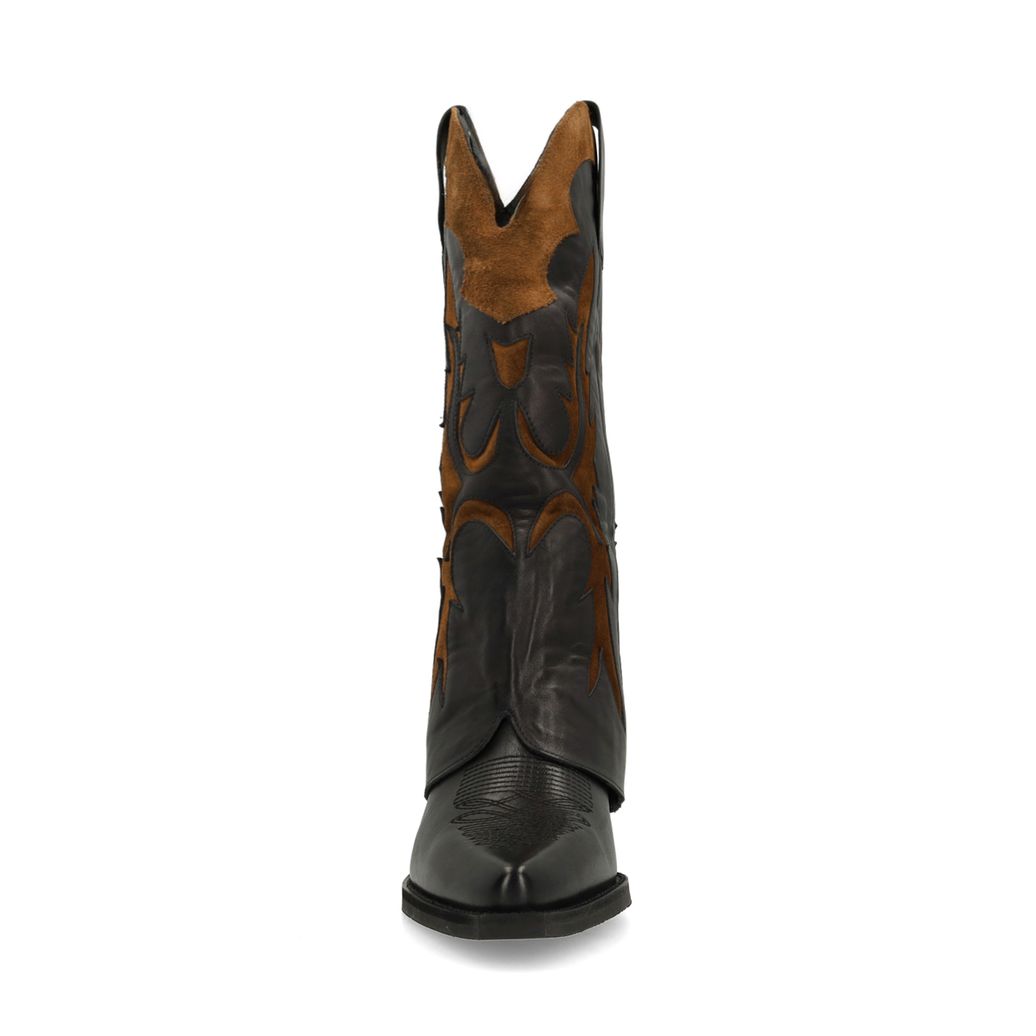 Schwarze Leder-Cowboystiefel mit braunen Veloursleder-Details