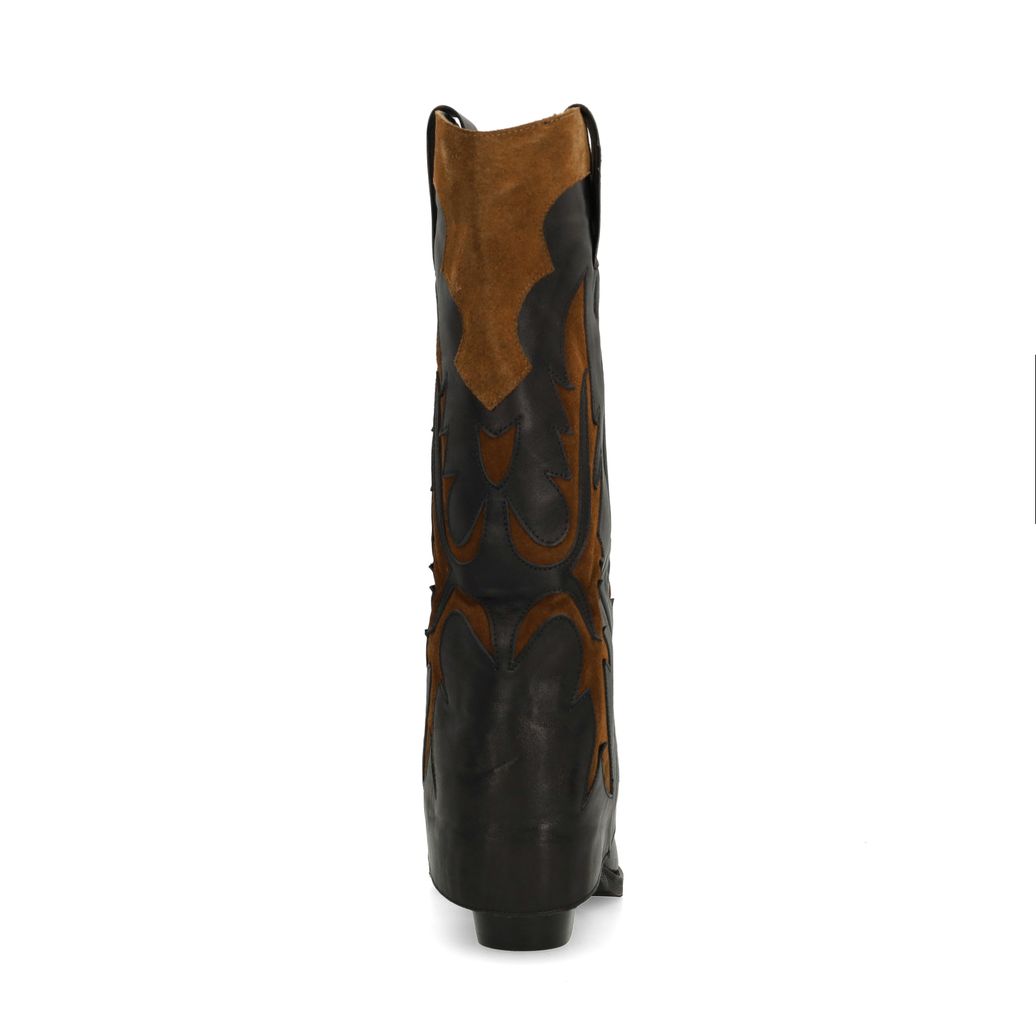 Schwarze Leder-Cowboystiefel mit braunen Veloursleder-Details