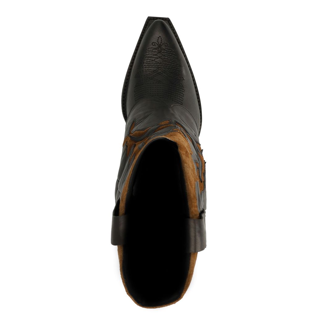 Schwarze Leder-Cowboystiefel mit braunen Veloursleder-Details