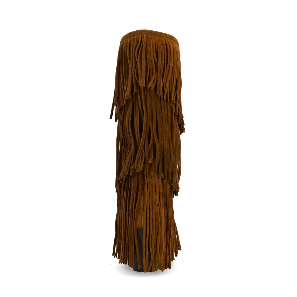 Cognacfarbene Veloursleder-Cowboystiefel mit Fransen