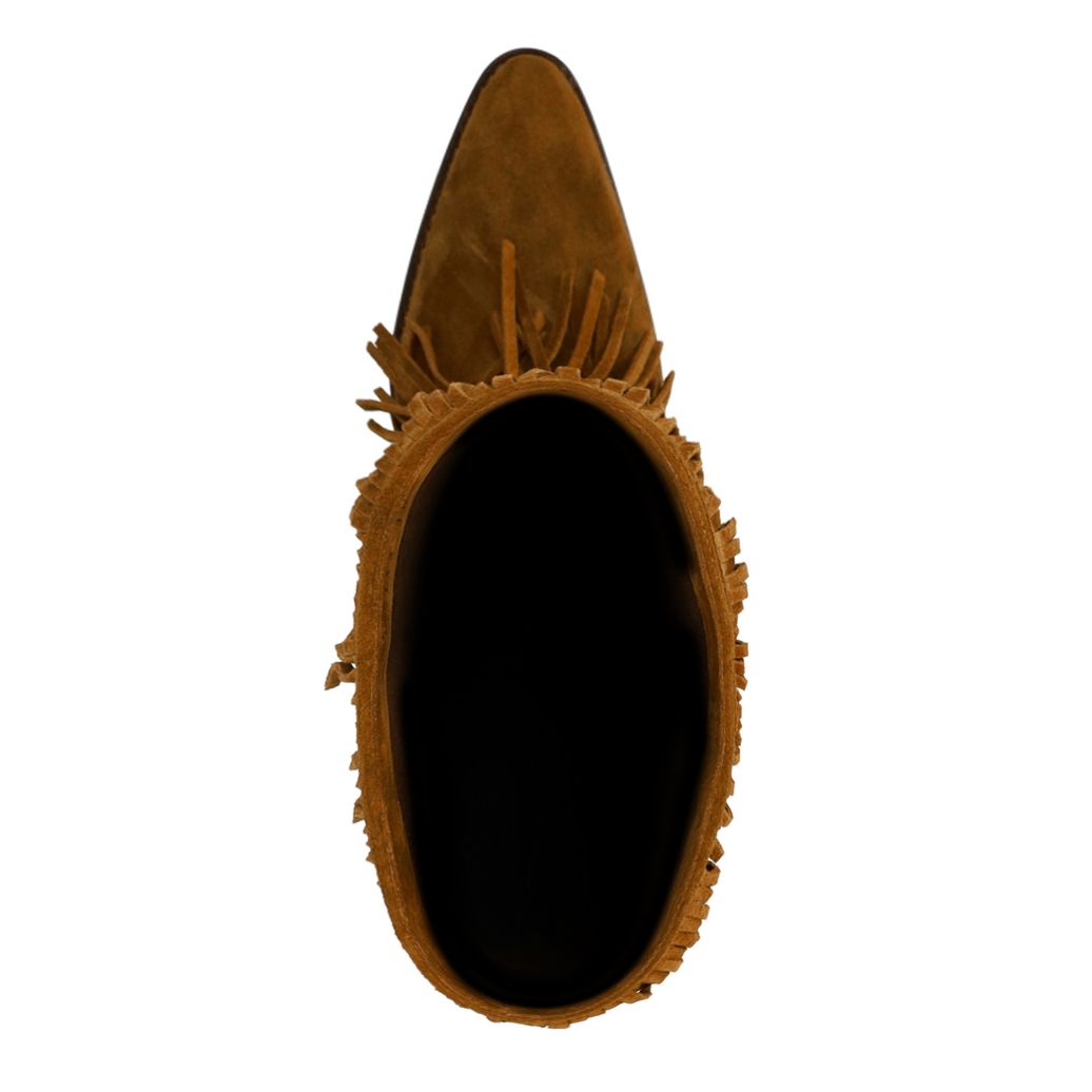 Cognacfarbene Veloursleder-Cowboystiefel mit Fransen
