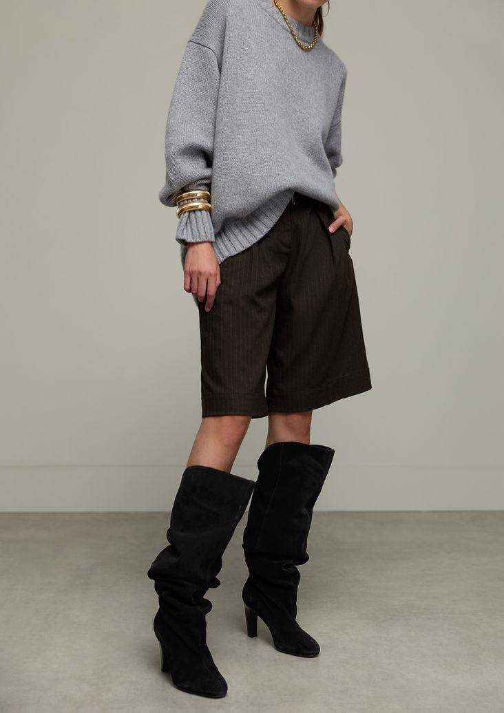 Bottes hautes à talon en daim - noir
