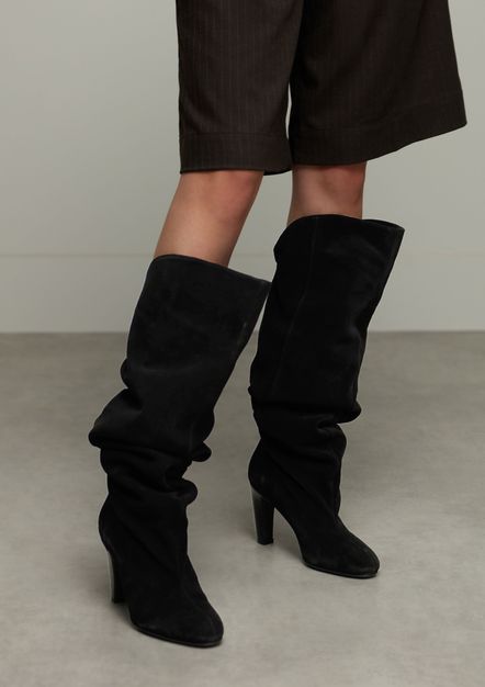 Bottes hautes à talon en daim - noir