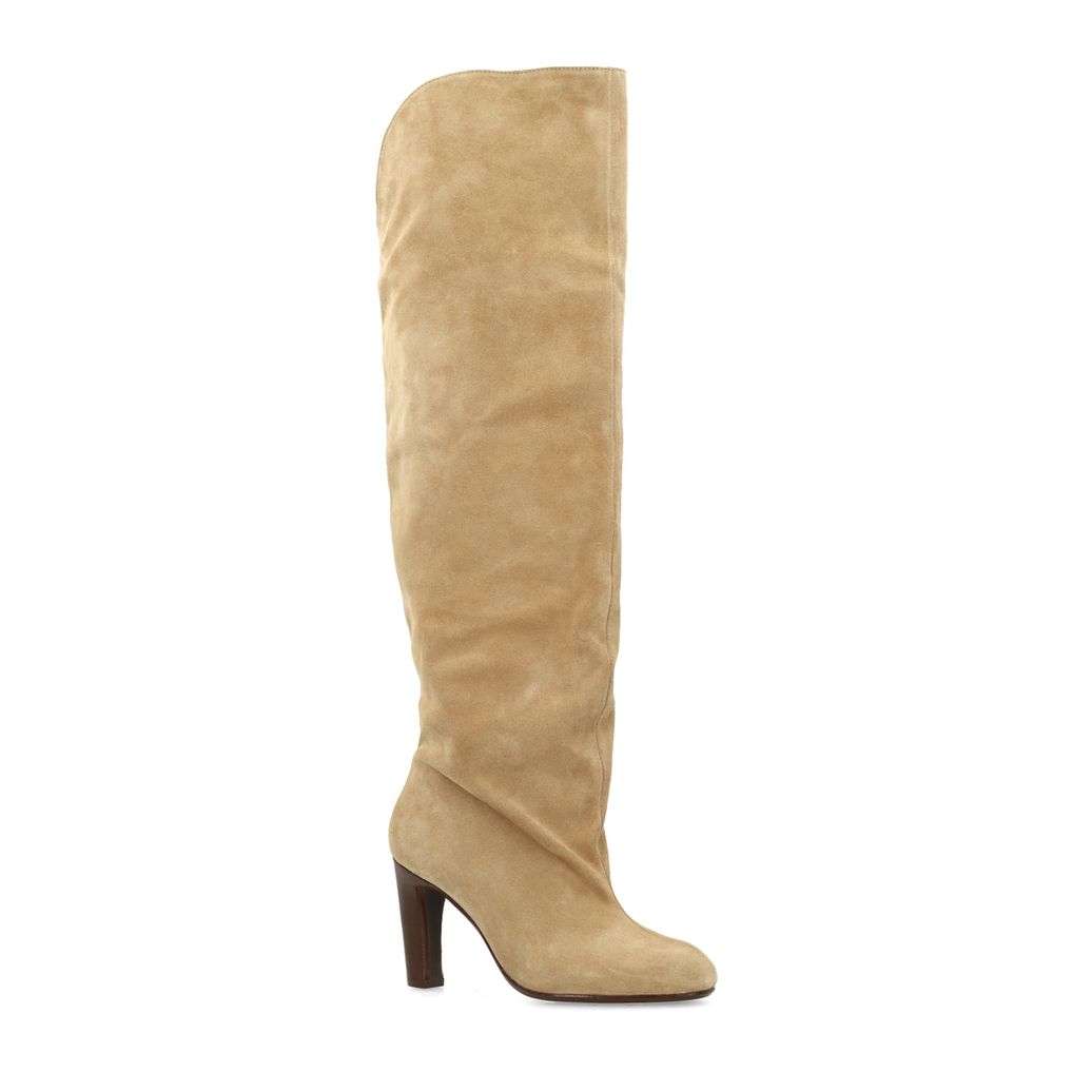 Beige suède hoge laarzen met hak