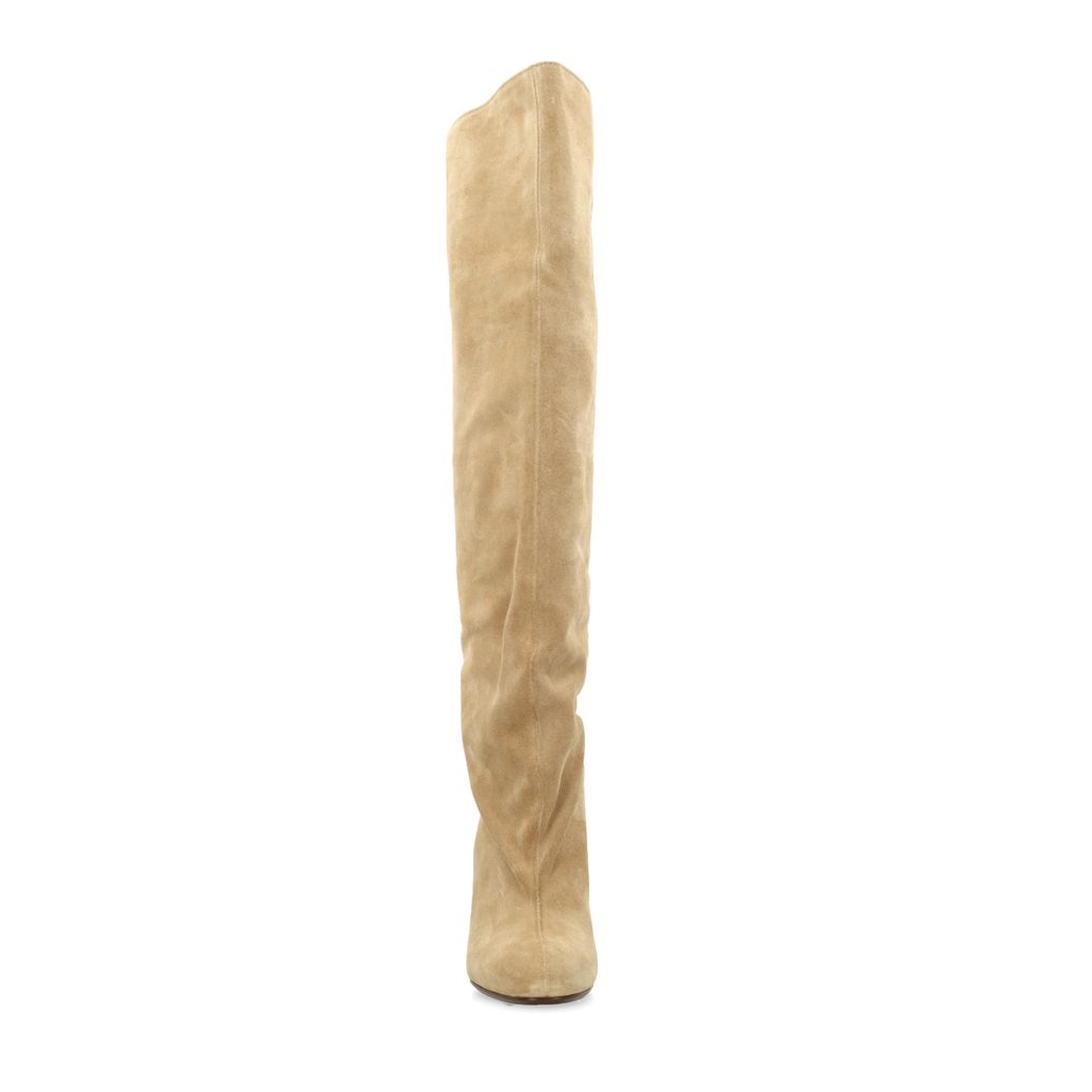 Beige suède hoge laarzen met hak
