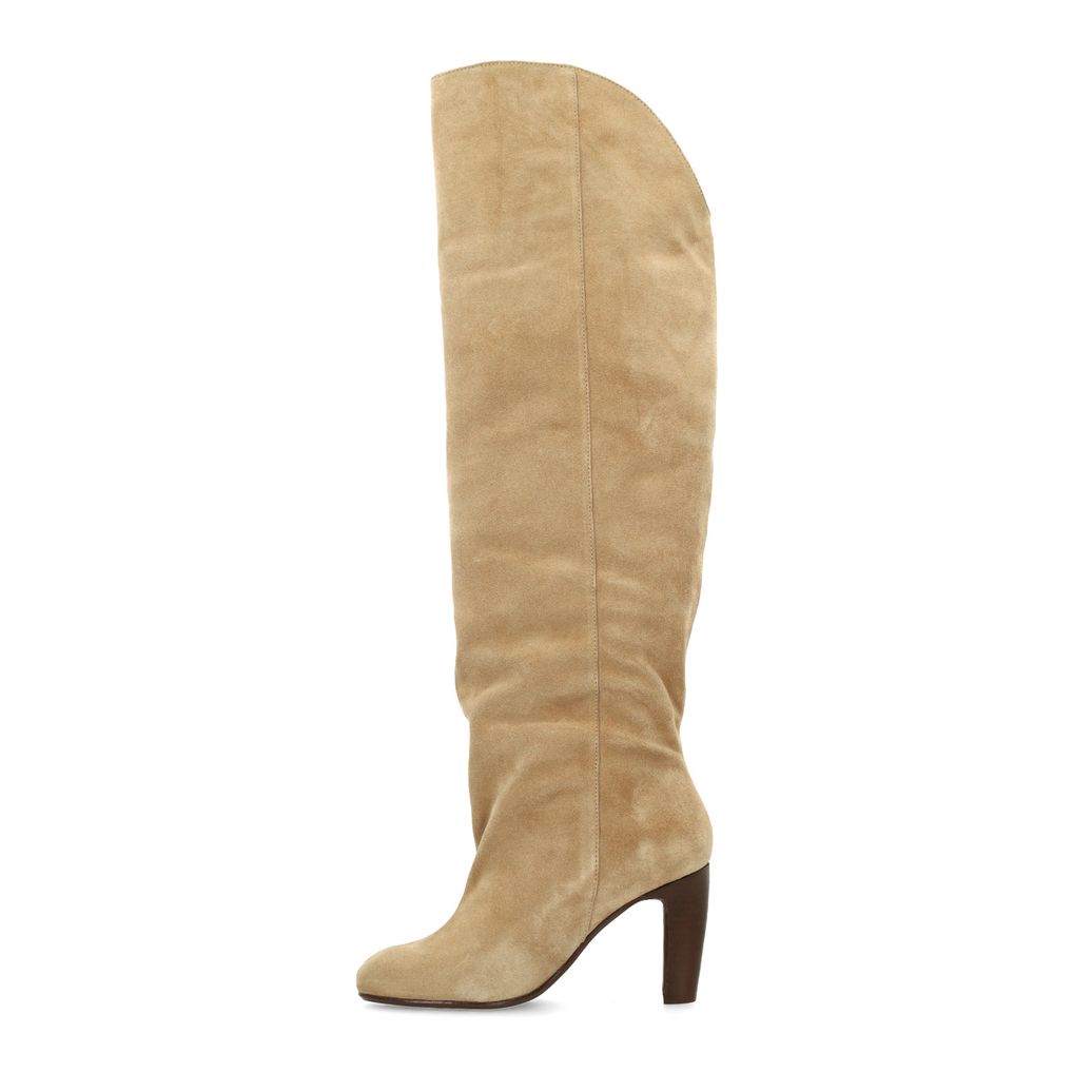 Beige suède hoge laarzen met hak