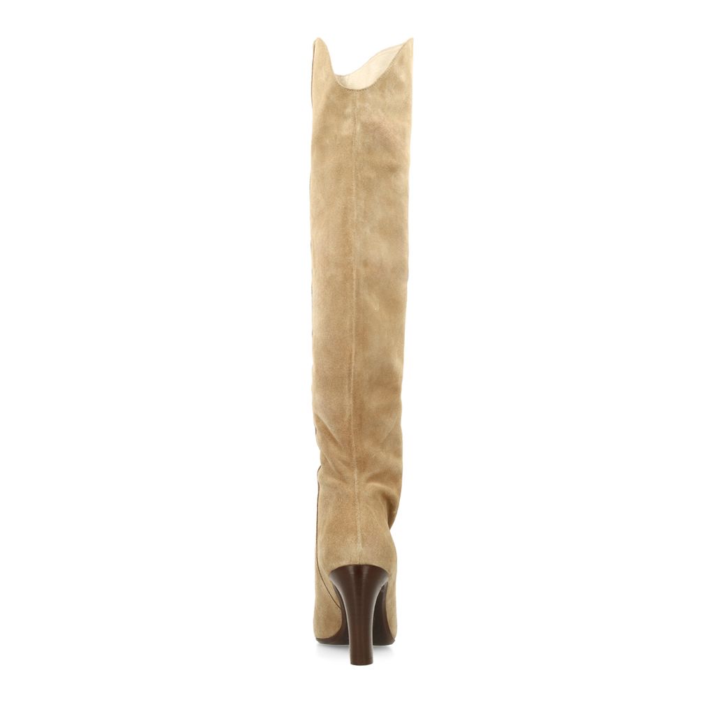 Bottes hautes à talon en daim - beige