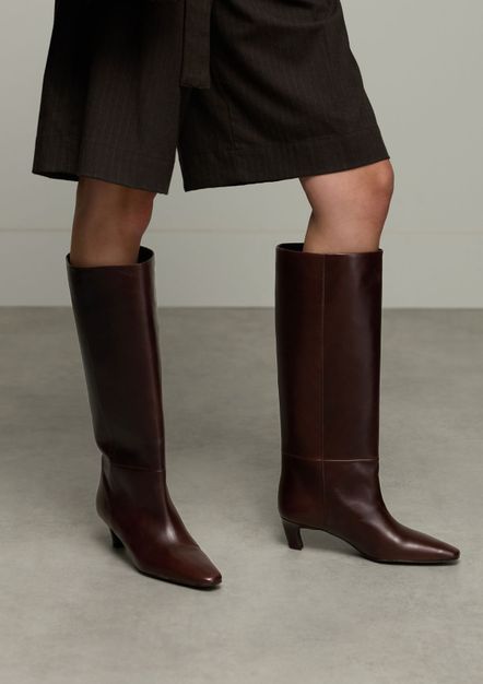 Bottes hautes à talon en cuir - marron