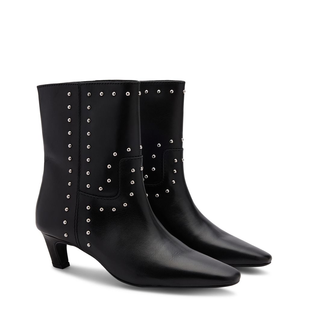 Zwarte leren enkellaarsjes met zilverkleurige studs