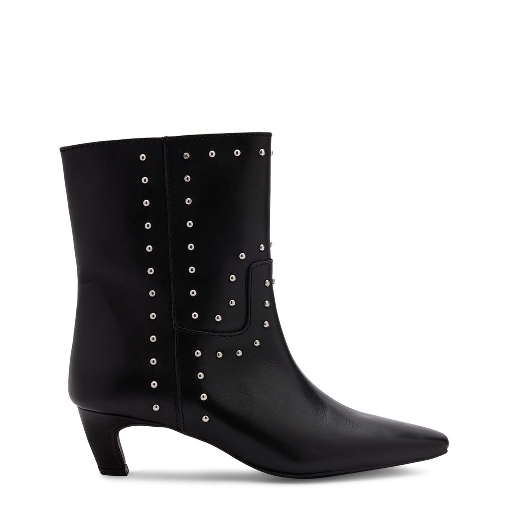 Zwarte leren enkellaarsjes met zilverkleurige studs