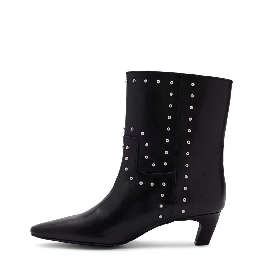 Zwarte leren enkellaarsjes met zilverkleurige studs