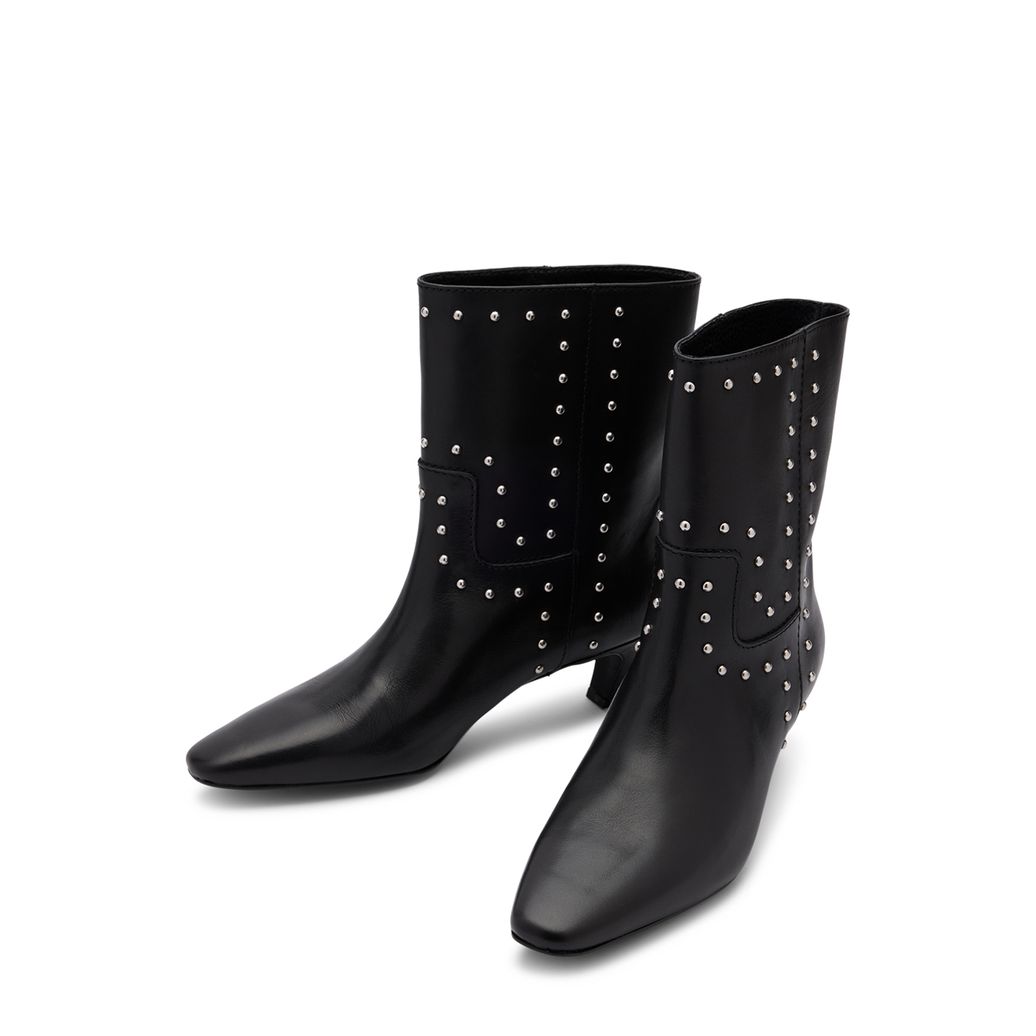 Zwarte leren enkellaarsjes met zilverkleurige studs