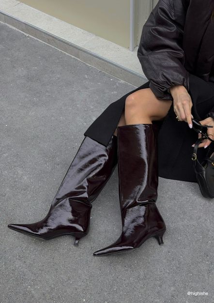 Bordeaux hoge lakleren laarzen