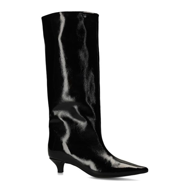 Bottes hautes en cuir verni avec petit talon - noir