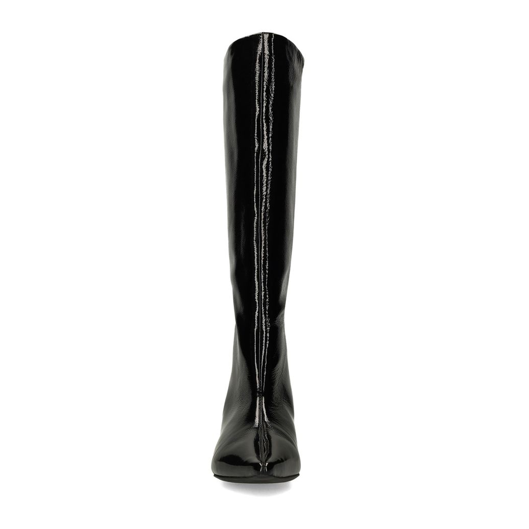Bottes hautes en cuir verni avec petit talon - noir