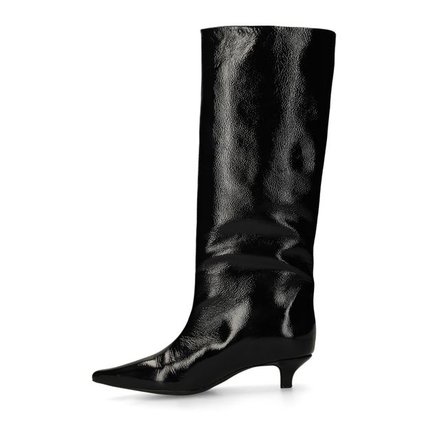 Bottes hautes en cuir verni avec petit talon - noir