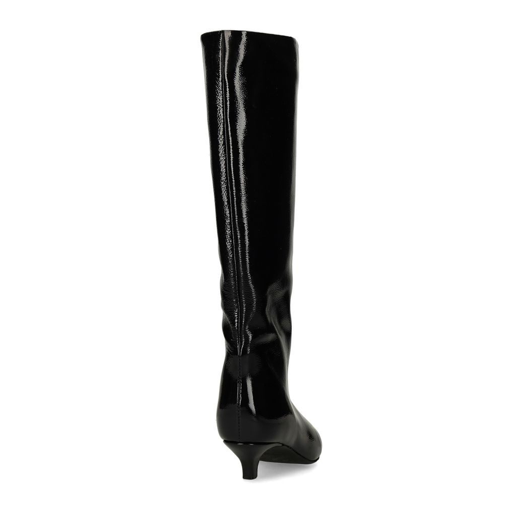 Zwarte hoge lakleren laarzen met kitten heel
