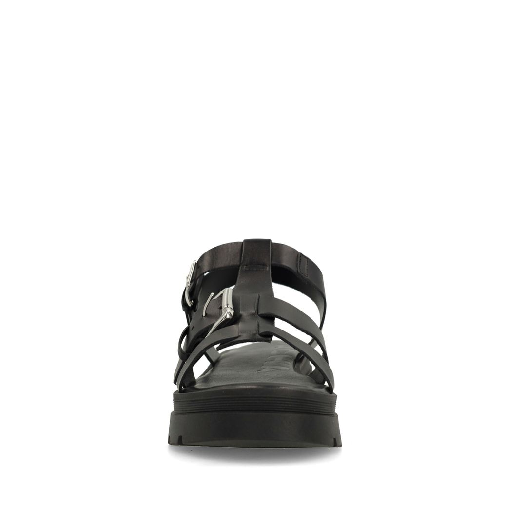 Zwarte plateau sandalen met zilverkleurige buckles