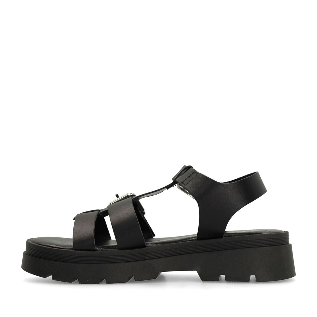 Zwarte plateau sandalen met zilverkleurige buckles