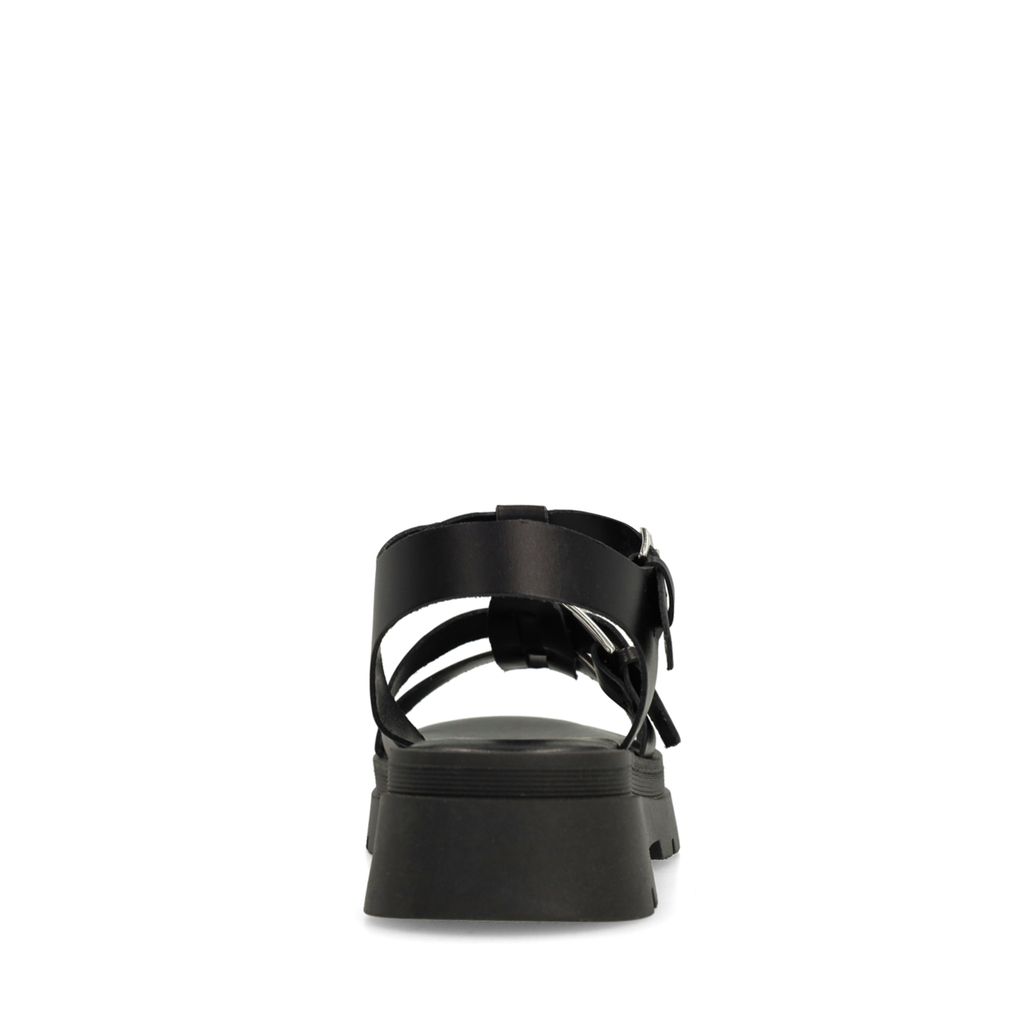 Zwarte plateau sandalen met zilverkleurige buckles