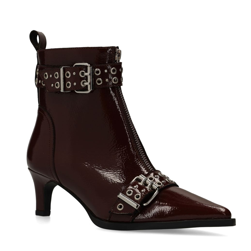 Bottines en cuir verni avec boucles - rouge
