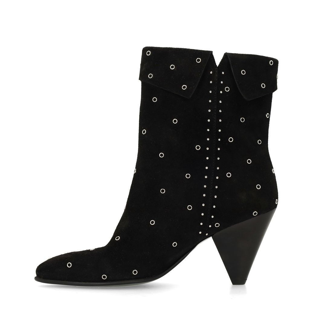 Schwarze Veloursleder-Stiefeletten mit Nieten
