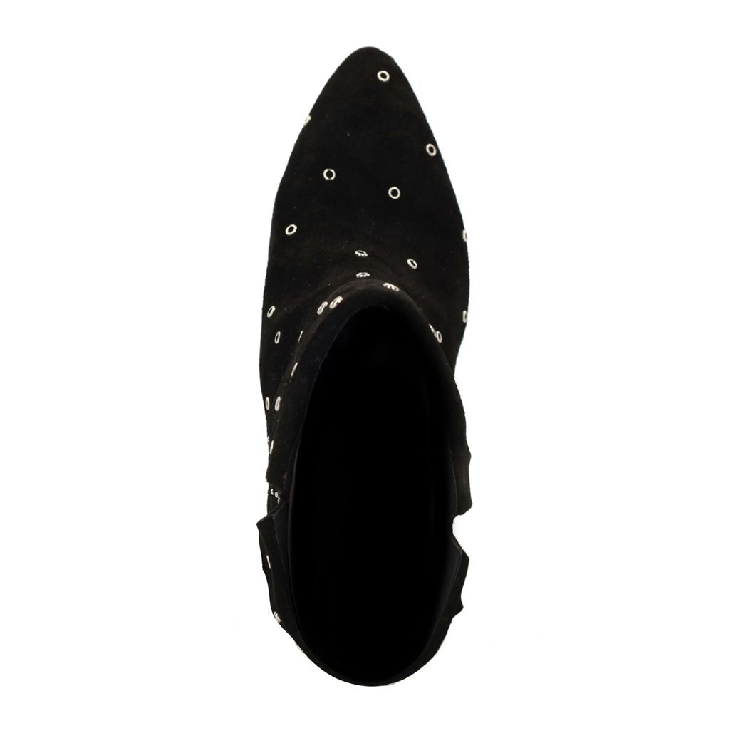 Schwarze Veloursleder-Stiefeletten mit Nieten