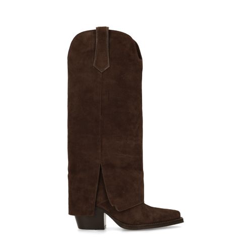 Braune Veloursleder-Cowboystiefel mit Umschlag