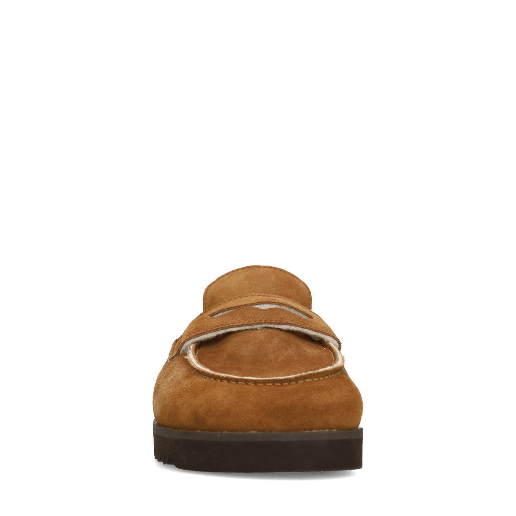 Braune Veloursleder-Slipper mit Wolle