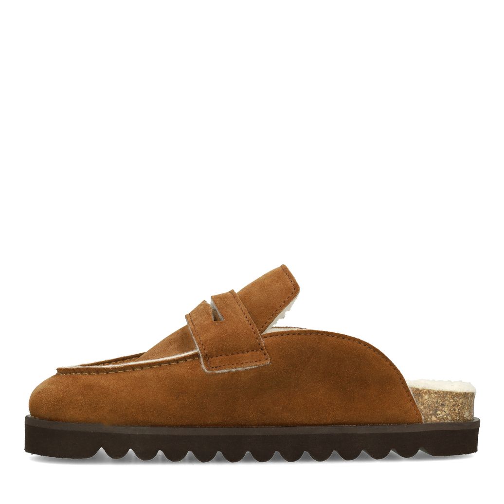 Chaussures à enfiler en daim avec laine - marron